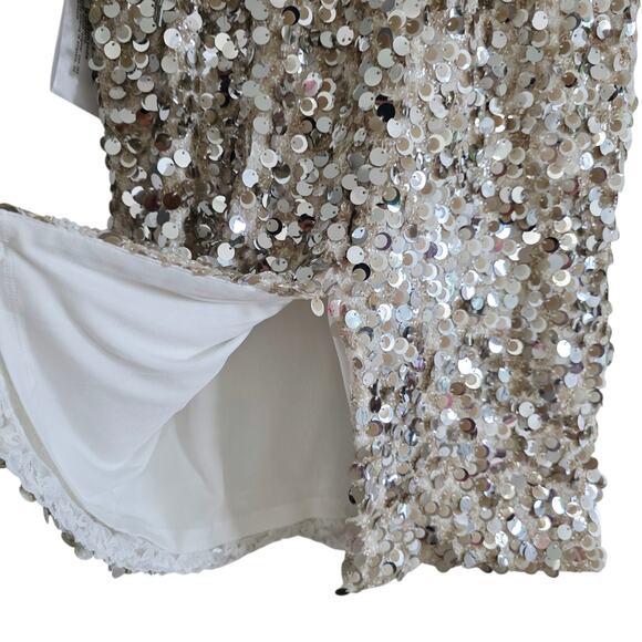 Dress The Population Viviana Silver Sequin Strapless Sheath Cocktail Dress Sz XL - Picture 8 of 14